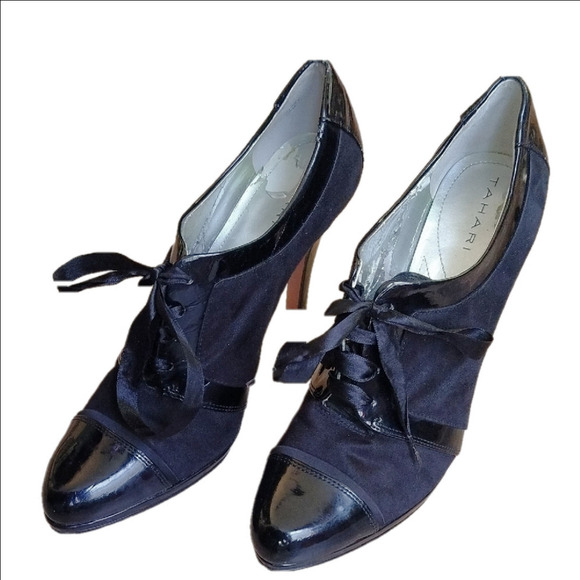 Tahari Shoes - Tahari Black Suede Patent Leather Heels